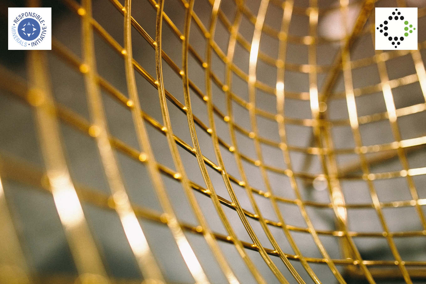 Close up image of a cross hatched gold wire basket